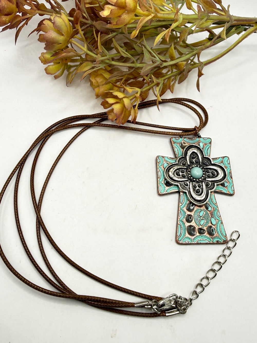 Turquoise Designer Cross Pendant Necklace - Women Jewelry